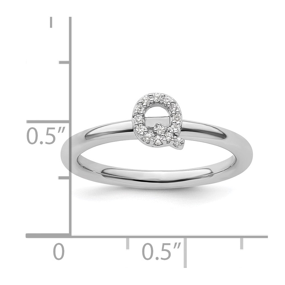 14K White Gold Stackable Diamond Initial Q Size 7 Ring