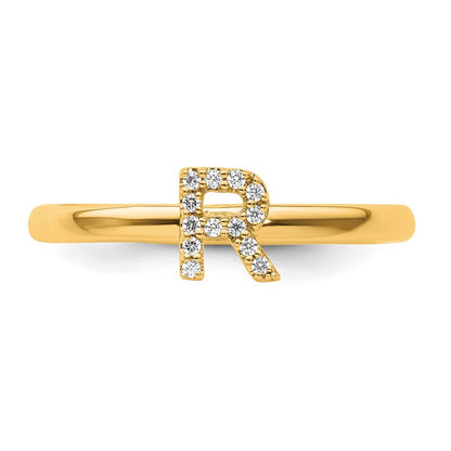 14K Stackable Diamond Initial R Size 7 Ring