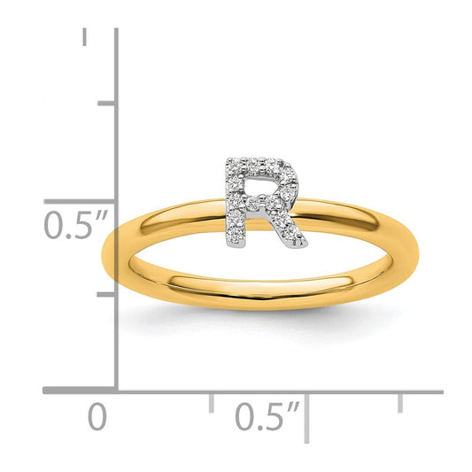 14K Stackable Diamond Initial R Size 7 Ring
