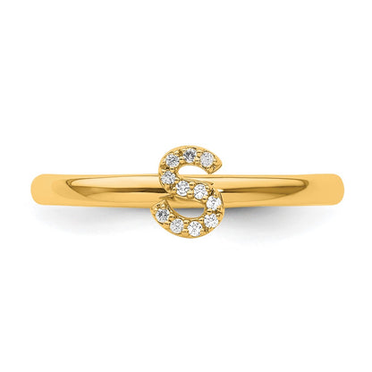 14K Stackable Diamond Initial S Size 7 Ring
