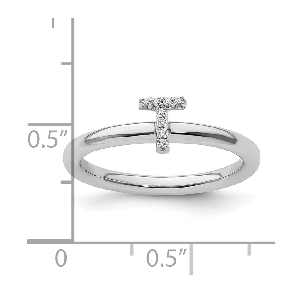 14K White Gold Stackable Diamond Initial T Size 7 Ring