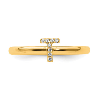 14K Stackable Diamond Initial T Size 7 Ring