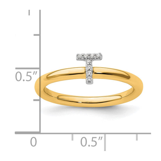 14K Stackable Diamond Initial T Size 7 Ring