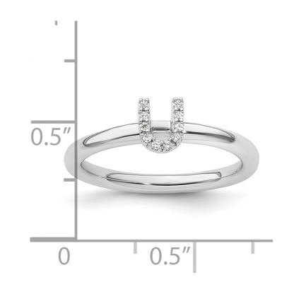14K White Gold Stackable Diamond Initial U Size 7 Ring