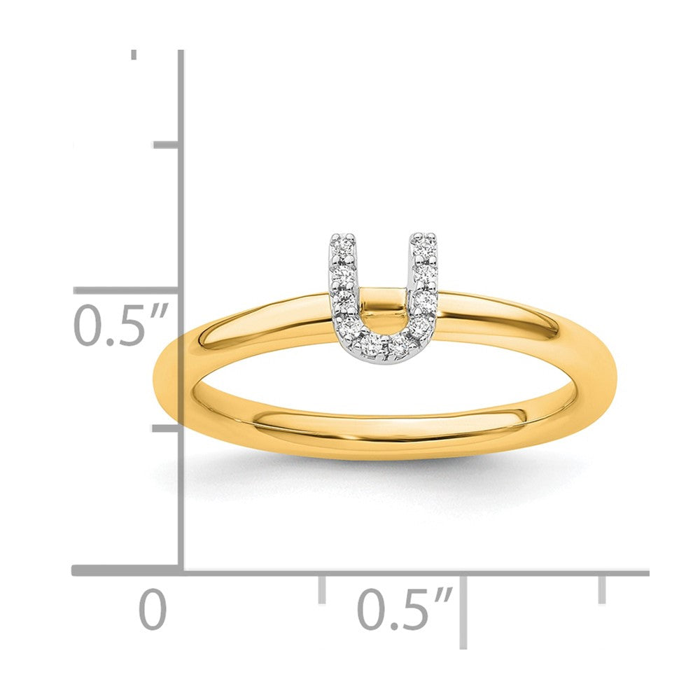 14K Stackable Diamond Initial U Size 7 Ring