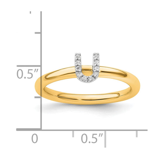 14K Stackable Diamond Initial U Size 7 Ring