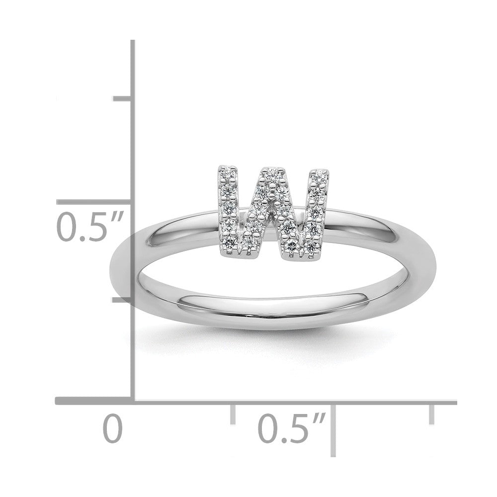 14K White Gold Stackable Diamond Initial W Size 7 Ring