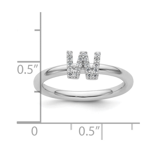 14K White Gold Stackable Diamond Initial W Size 7 Ring