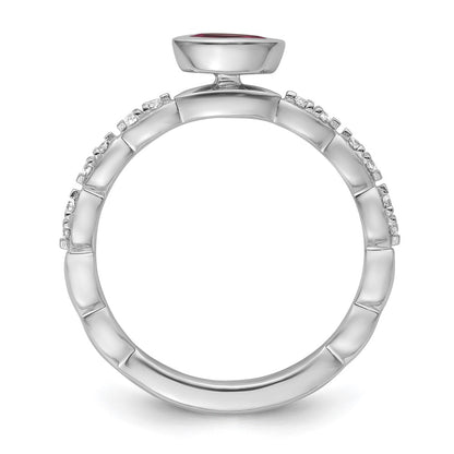 14k White Gold Stackable Expressions Garnet and Diamond Ring