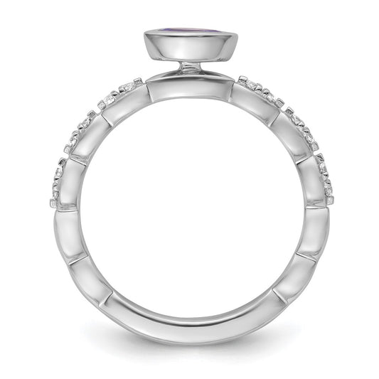14k White Gold Stackable Expressions Amethyst and Diamond Ring