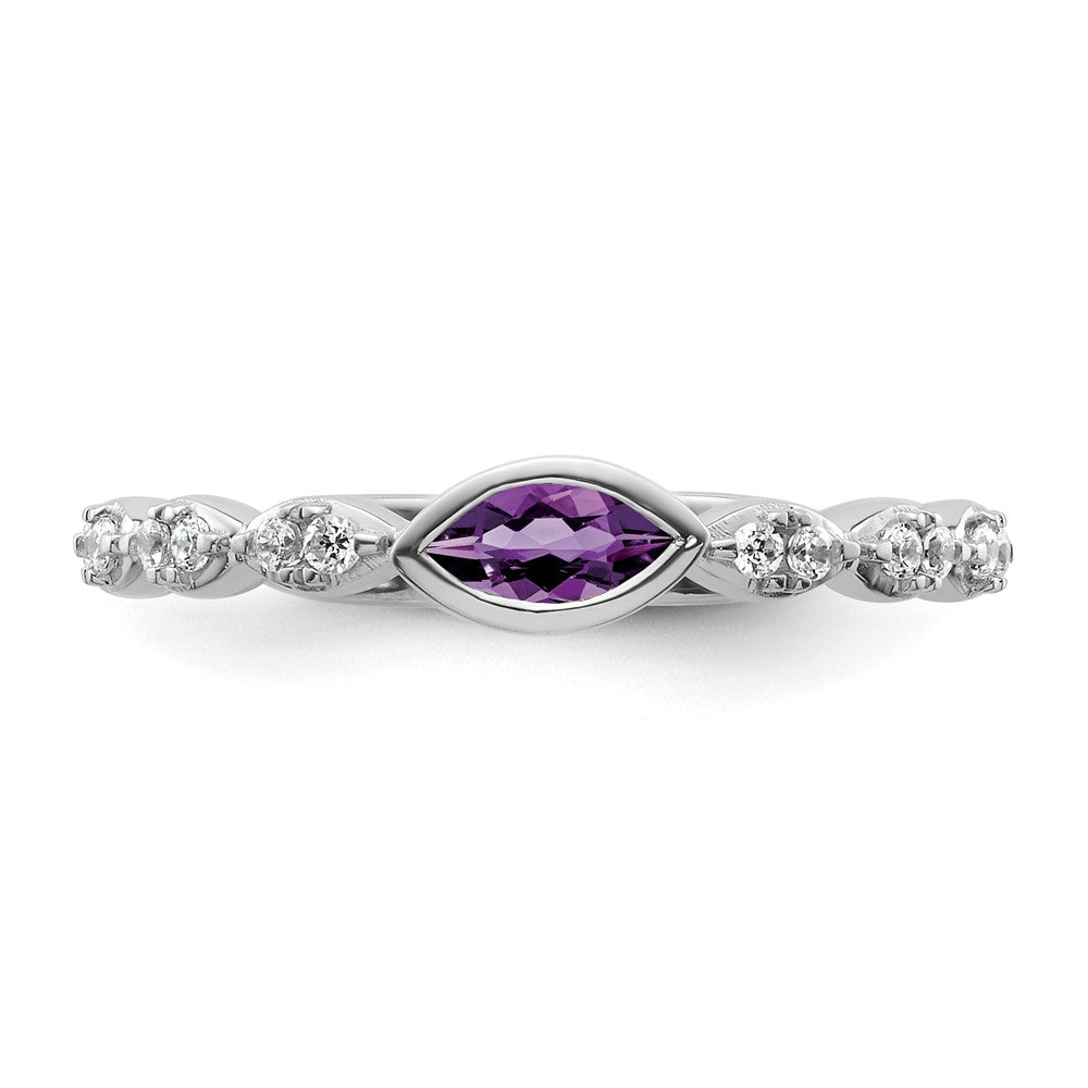 14k White Gold Stackable Expressions Amethyst and Diamond Ring