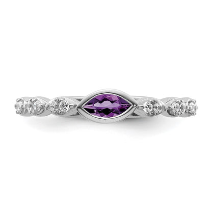 14k White Gold Stackable Expressions Amethyst and Diamond Ring