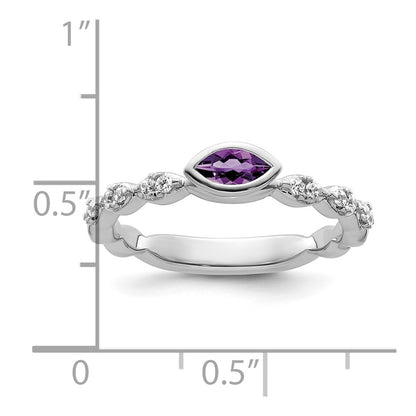 14k White Gold Stackable Expressions Amethyst and Diamond Ring