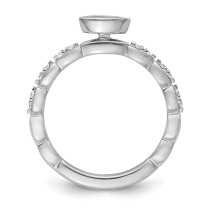 14k White Gold Stackable Expressions Aquamarine and Diamond Ring