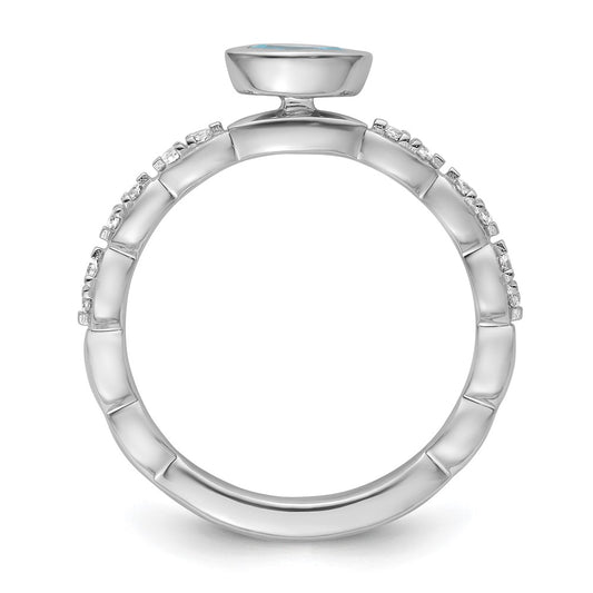 14k White Gold Stackable Expressions Aquamarine and Diamond Ring