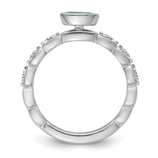 14k White Gold Stackable Expressions Cr.Emerald and Diamond Ring