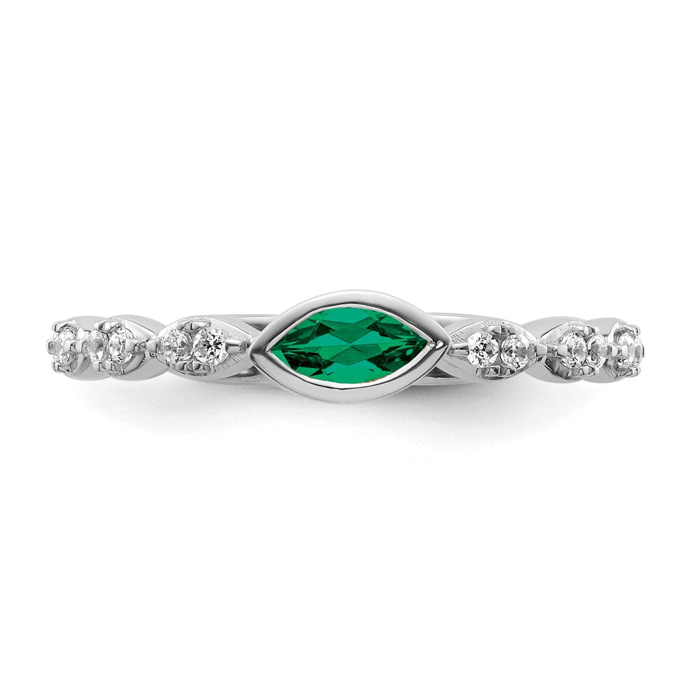 14k White Gold Stackable Expressions Cr.Emerald and Diamond Ring