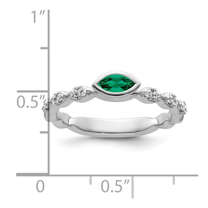14k White Gold Stackable Expressions Cr.Emerald and Diamond Ring