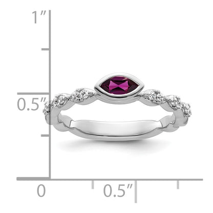 14k White Gold Stackable Expressions Rhodolite Garnet and Dia Ring