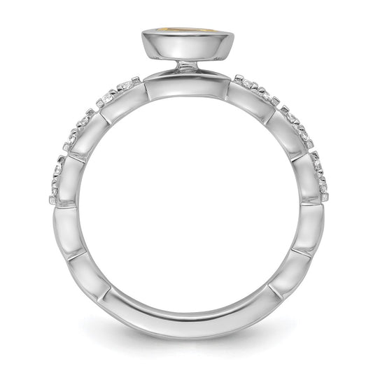 14k White Gold Stackable Expressions Citrine and Diamond Ring