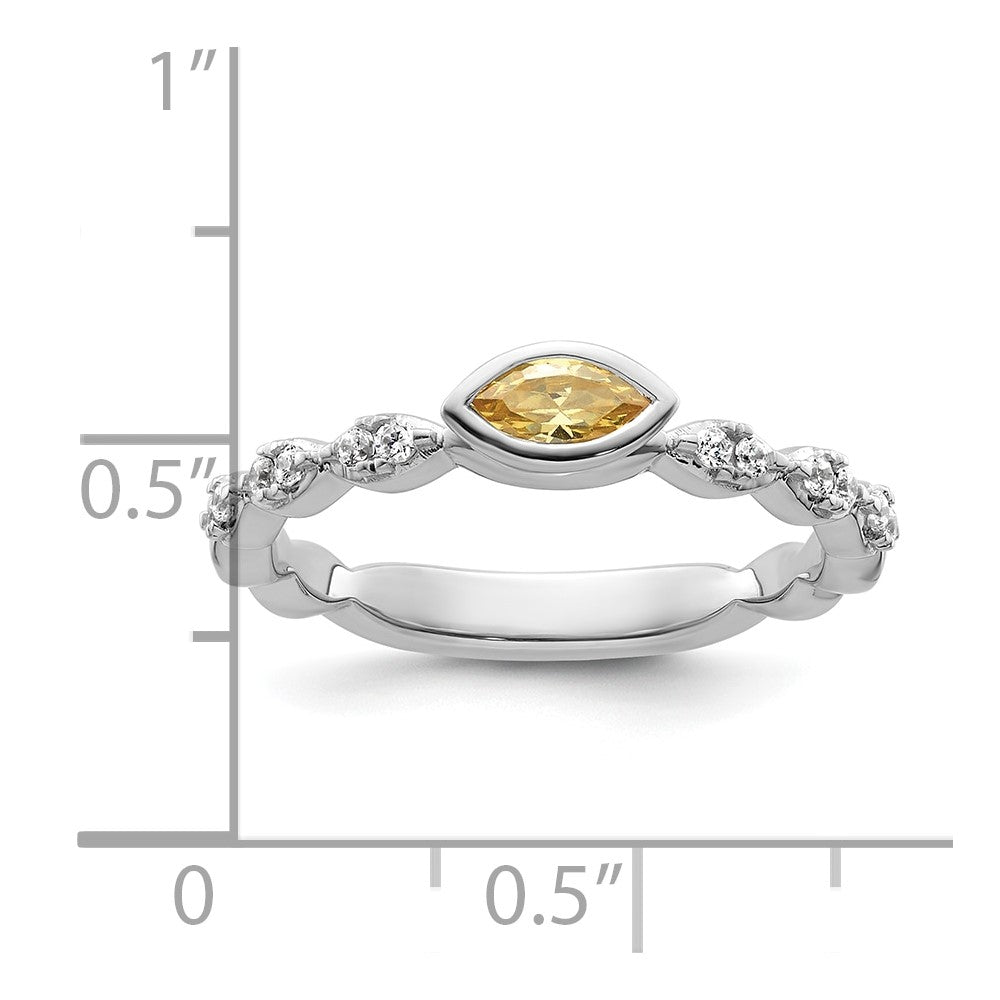 14k White Gold Stackable Expressions Citrine and Diamond Ring