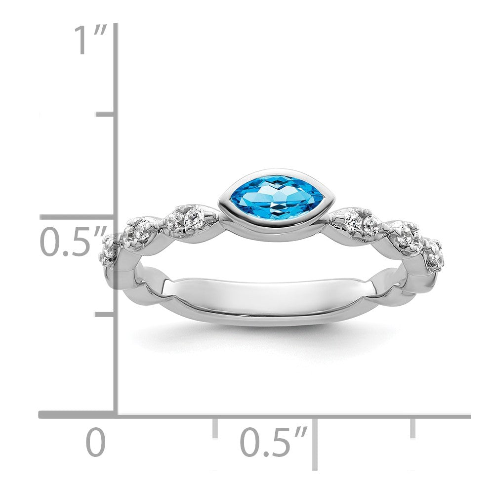 14k White Gold Stackable Expressions Blue Topaz and Diamond Ring