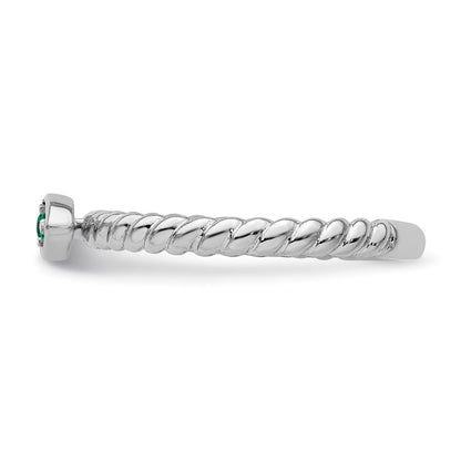 14k White Gold Stackable Expressions Created Emerald Twisted Ring
