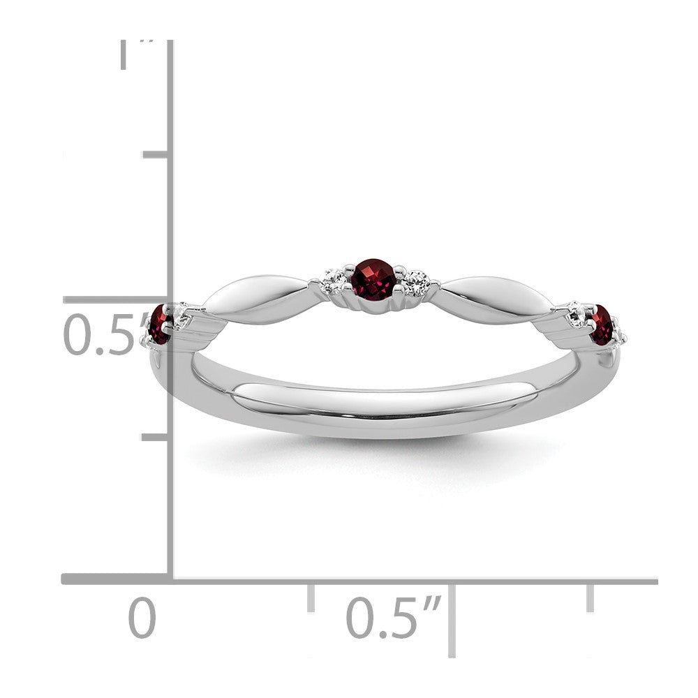 14k White Gold Stackable Expressions Garnet and Diamond Ring