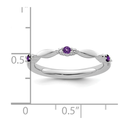 14k White Gold Stackable Expressions Amethyst and Diamond Ring