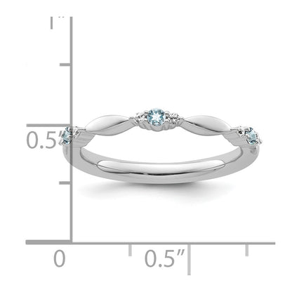 14k White Gold Stackable Expressions Aquamarine and Diamond Ring