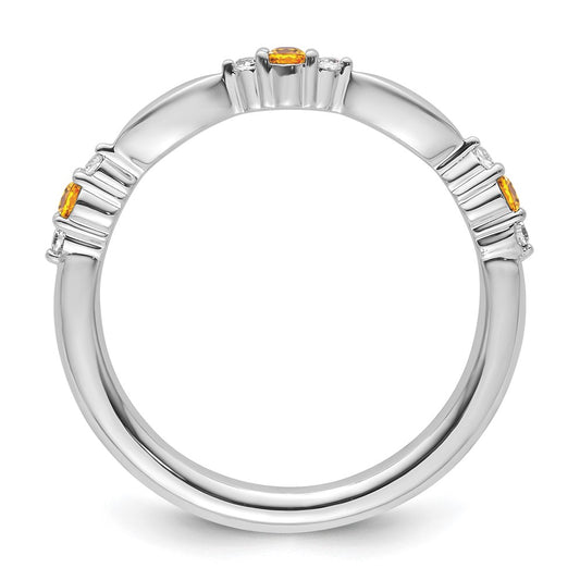 14k White Gold Stackable Expressions Citrine and Diamond Ring