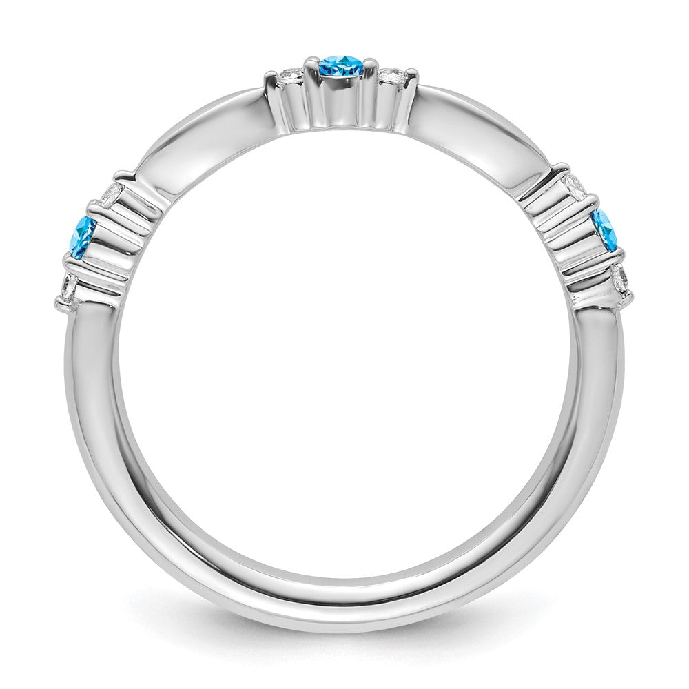 14k White Gold Stackable Expressions Blue Topaz and Diamond Ring