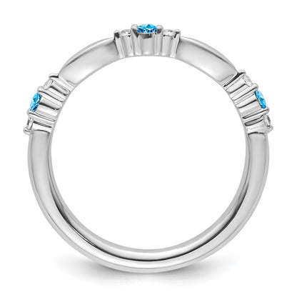 14k White Gold Stackable Expressions Blue Topaz and Diamond Ring