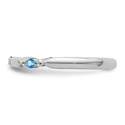14k White Gold Stackable Expressions Blue Topaz and Diamond Ring