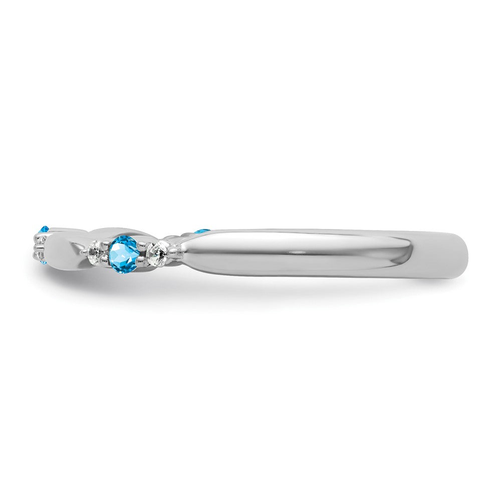 14k White Gold Stackable Expressions Blue Topaz and Diamond Ring