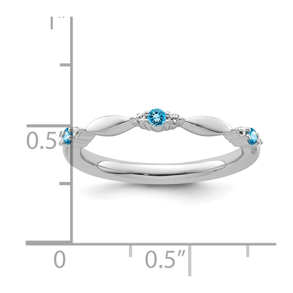 14k White Gold Stackable Expressions Blue Topaz and Diamond Ring