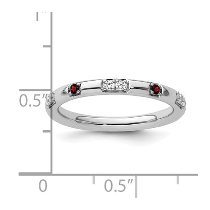 14k White Gold Stackable Expressions Garnet and Diamond Ring