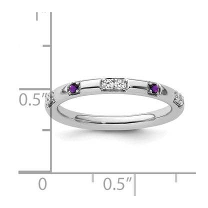 14k White Gold Stackable Expressions Amethyst and Diamond Ring