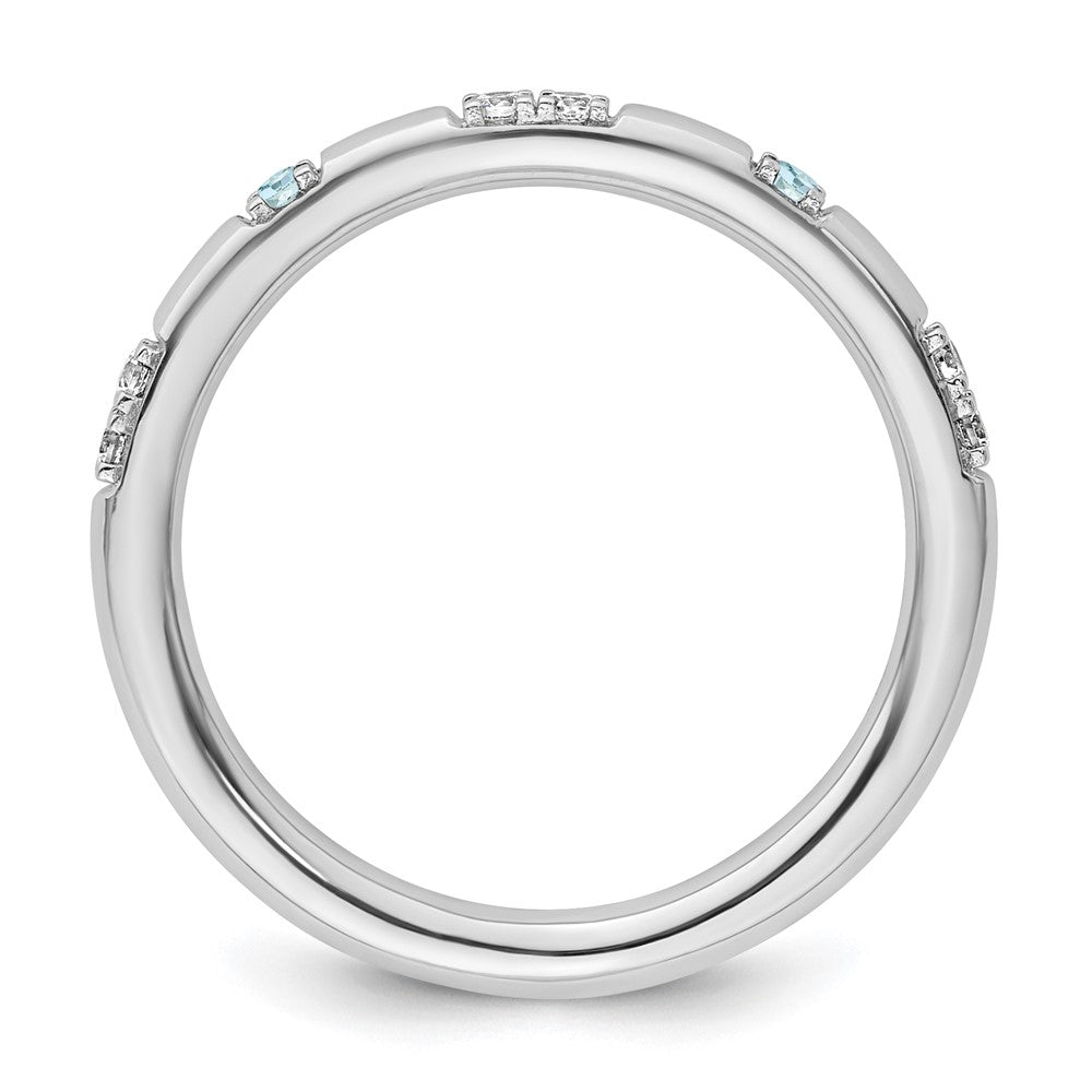 14k White Gold Stackable Expressions Aquamarine and Diamond Ring