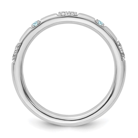 14k White Gold Stackable Expressions Aquamarine and Diamond Ring