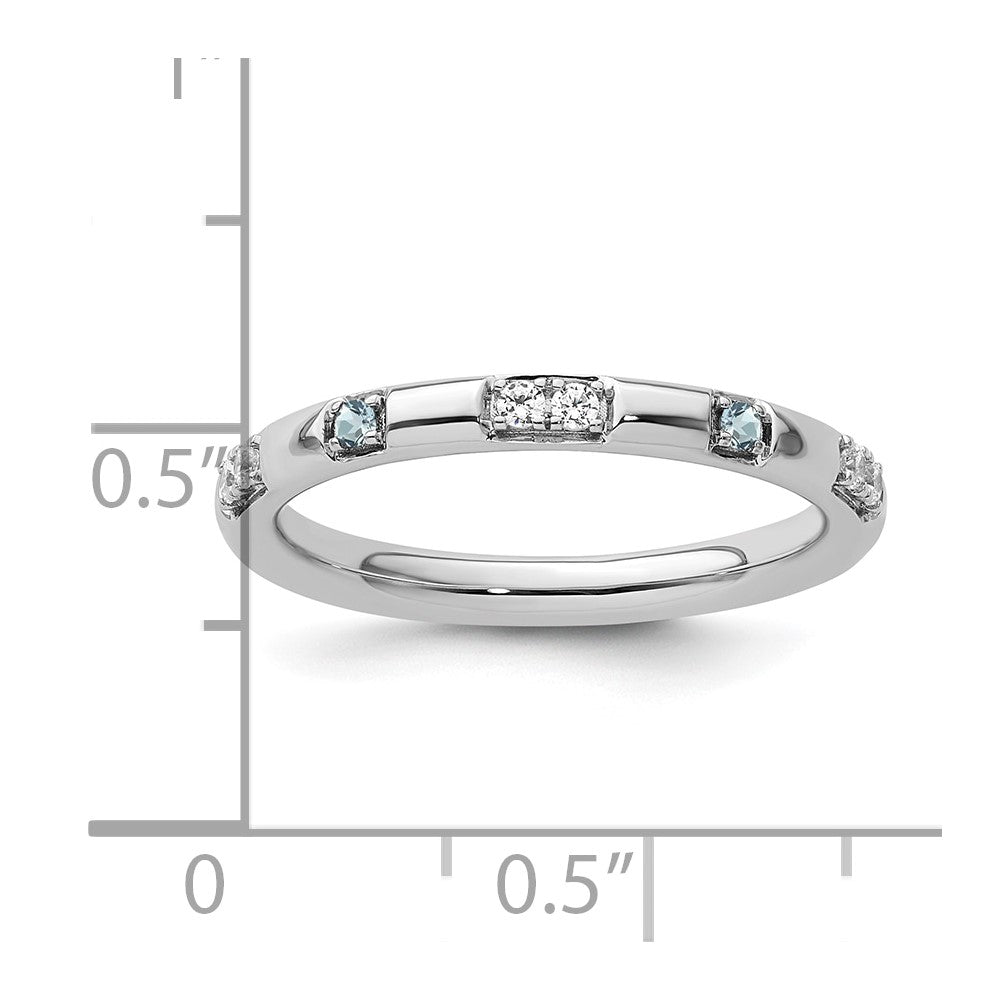 14k White Gold Stackable Expressions Aquamarine and Diamond Ring