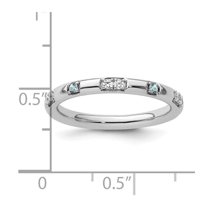 14k White Gold Stackable Expressions Aquamarine and Diamond Ring