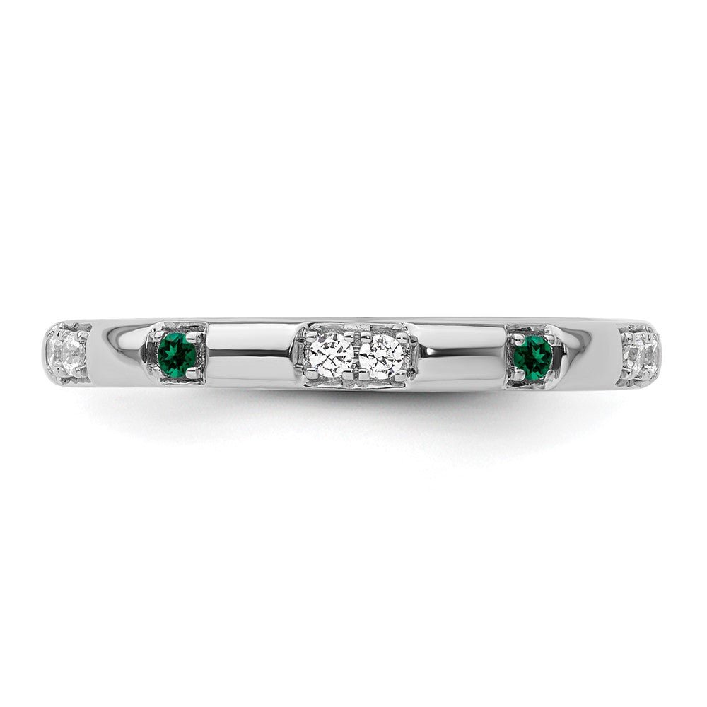 14k White Gold Stackable Expressions Created Emerald and Dia. Ring