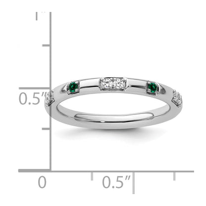 14k White Gold Stackable Expressions Created Emerald and Dia. Ring
