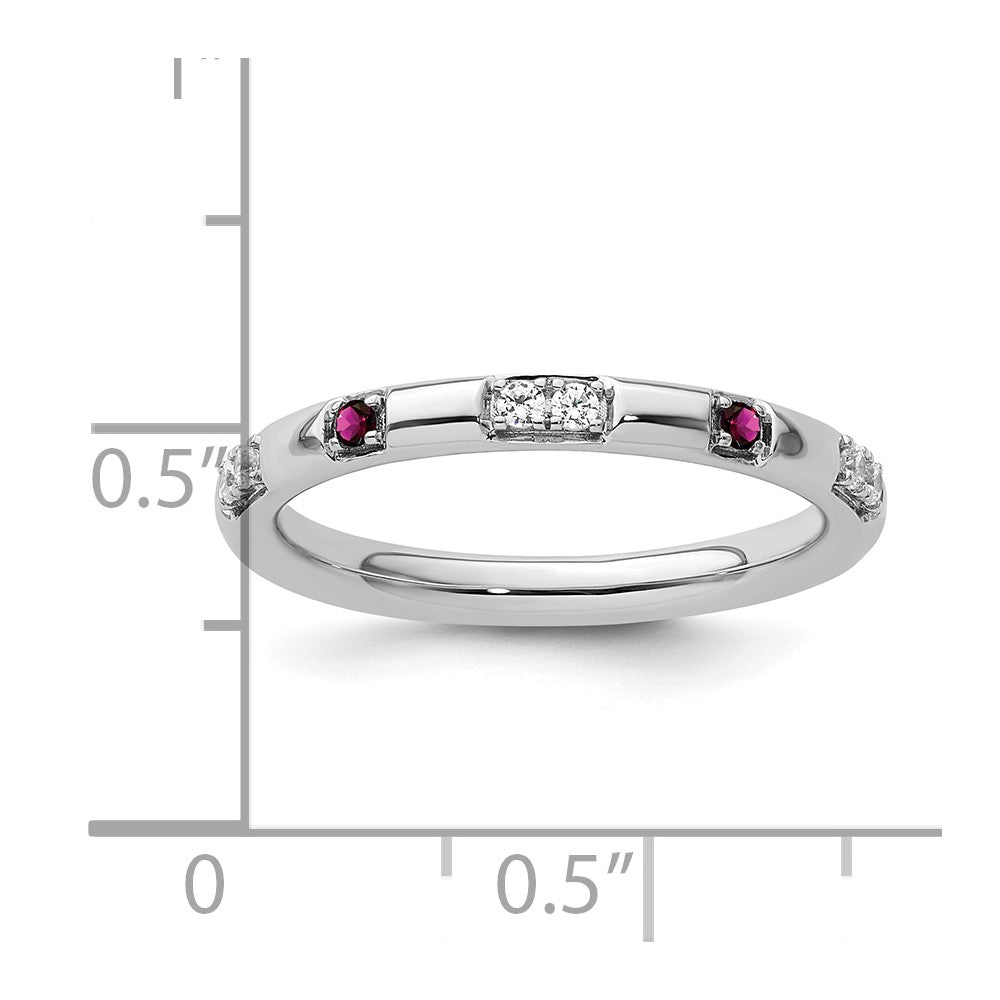 14k White Gold Stackable Expressions Rhodolite Garnet and Dia. Ring