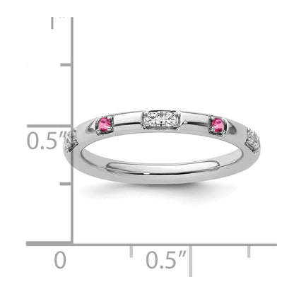 14k White Gold Stackable Expressions Pink Tourmaline and Dia. Ring