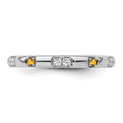 14k White Gold Stackable Expressions Citrine and Diamond Ring