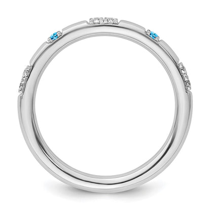 14k White Gold Stackable Expressions Blue Topaz and Diamond Ring