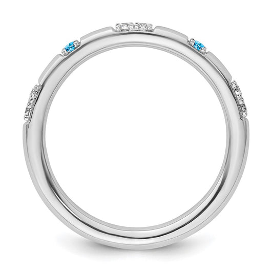 14k White Gold Stackable Expressions Blue Topaz and Diamond Ring