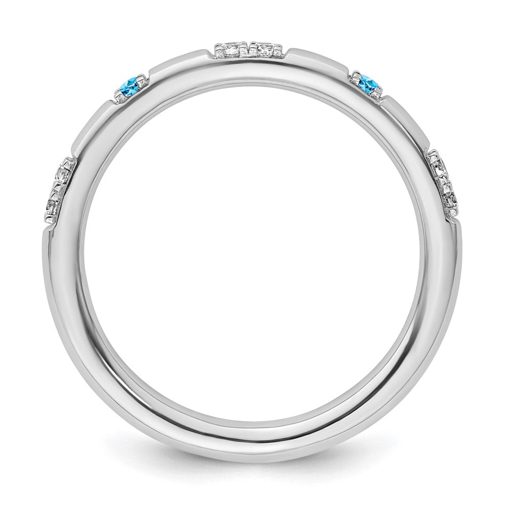 14k White Gold Stackable Expressions Blue Topaz and Diamond Ring